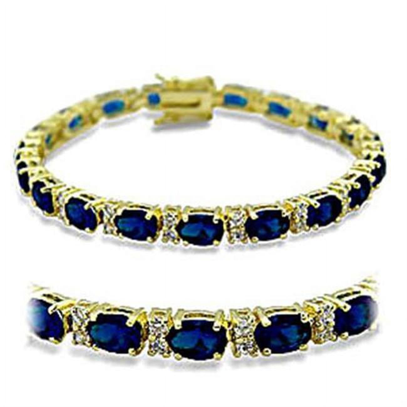 Picture of Alamode 415504-7 Women Gold Brass Bracelet with Synthetic in Sapphire - 7 in.