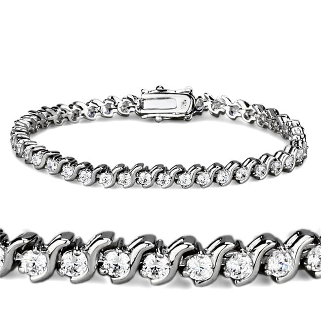 Picture of Alamode 47203-7 Women Rhodium Brass Bracelet with AAA Grade CZ in Clear - 7 in.