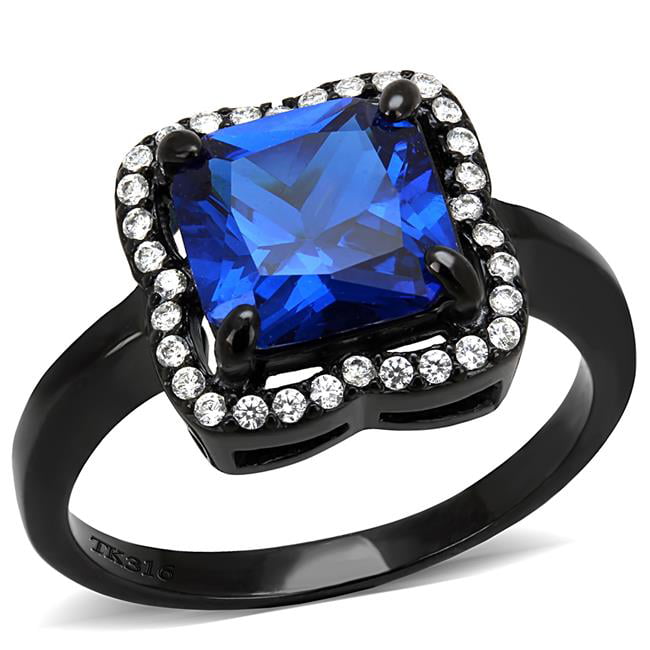 Picture of Alamode DA027-9 Women IP Black Stainless Steel Ring with Synthetic in London Blue - Size 9