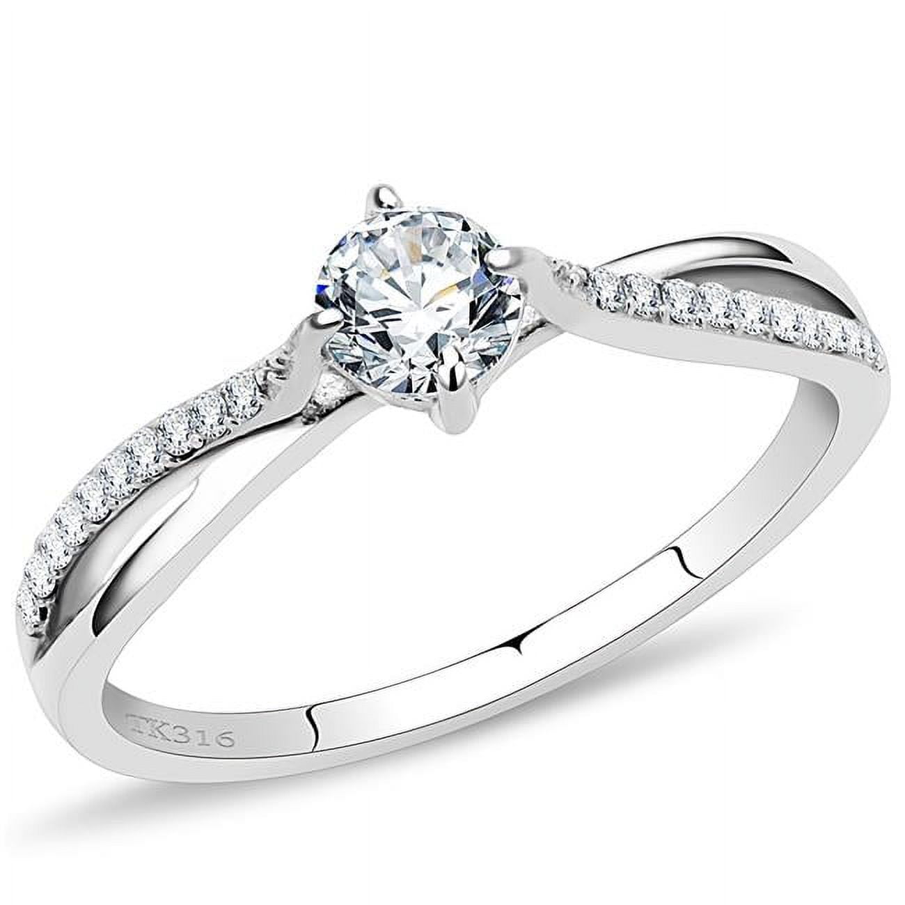 Women High Polished Stainless Steel Ring with AAA Grade CZ in Clear - Size 9