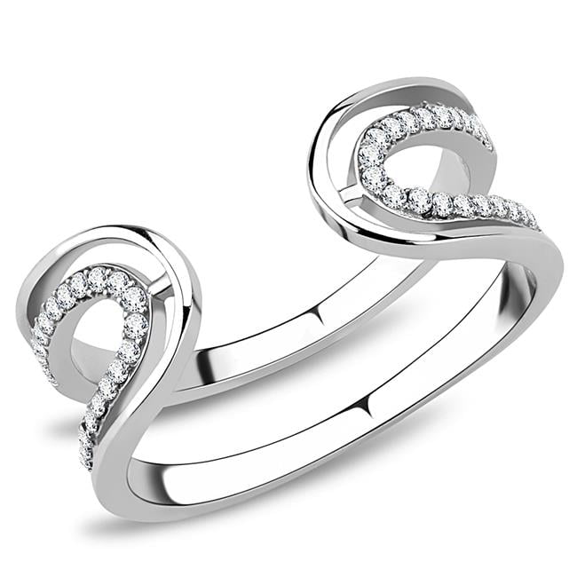 Women High Polished Stainless Steel Ring with AAA Grade CZ in Clear - Size 6