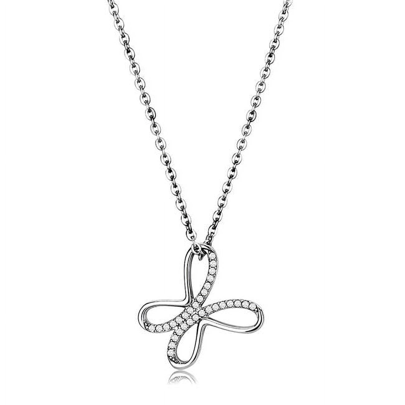 Picture of Alamode DA093-18Plus2 Women High Polished Stainless Steel Chain Pendant with AAA Grade CZ in Clear - 18 & 2 in.