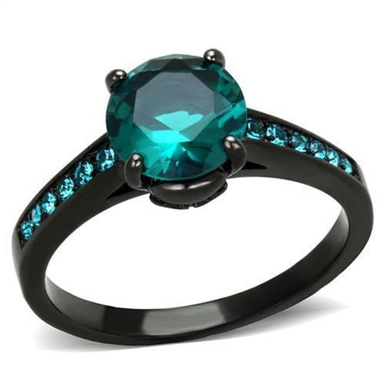 TK2014-7 Women IP Black Stainless Steel Ring with Synthetic in Blue Zircon - Size 7