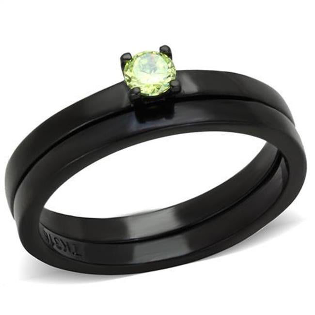 Women IP Black Stainless Steel Ring with AAA Grade CZ in Apple Green - Size 10