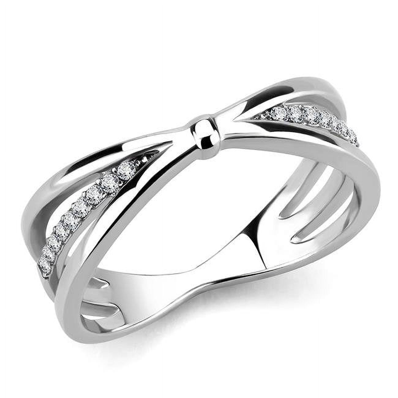 Women High Polished Stainless Steel Ring with AAA Grade CZ in Clear - Size 7