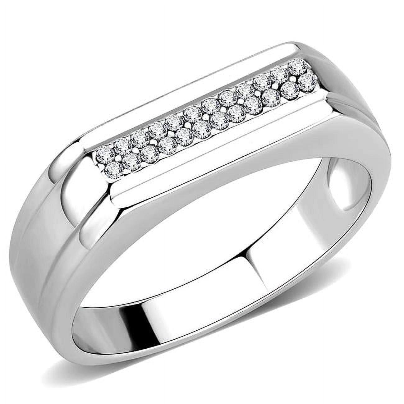 Men High Polished Stainless Steel Ring with AAA Grade CZ in Clear - Size 10