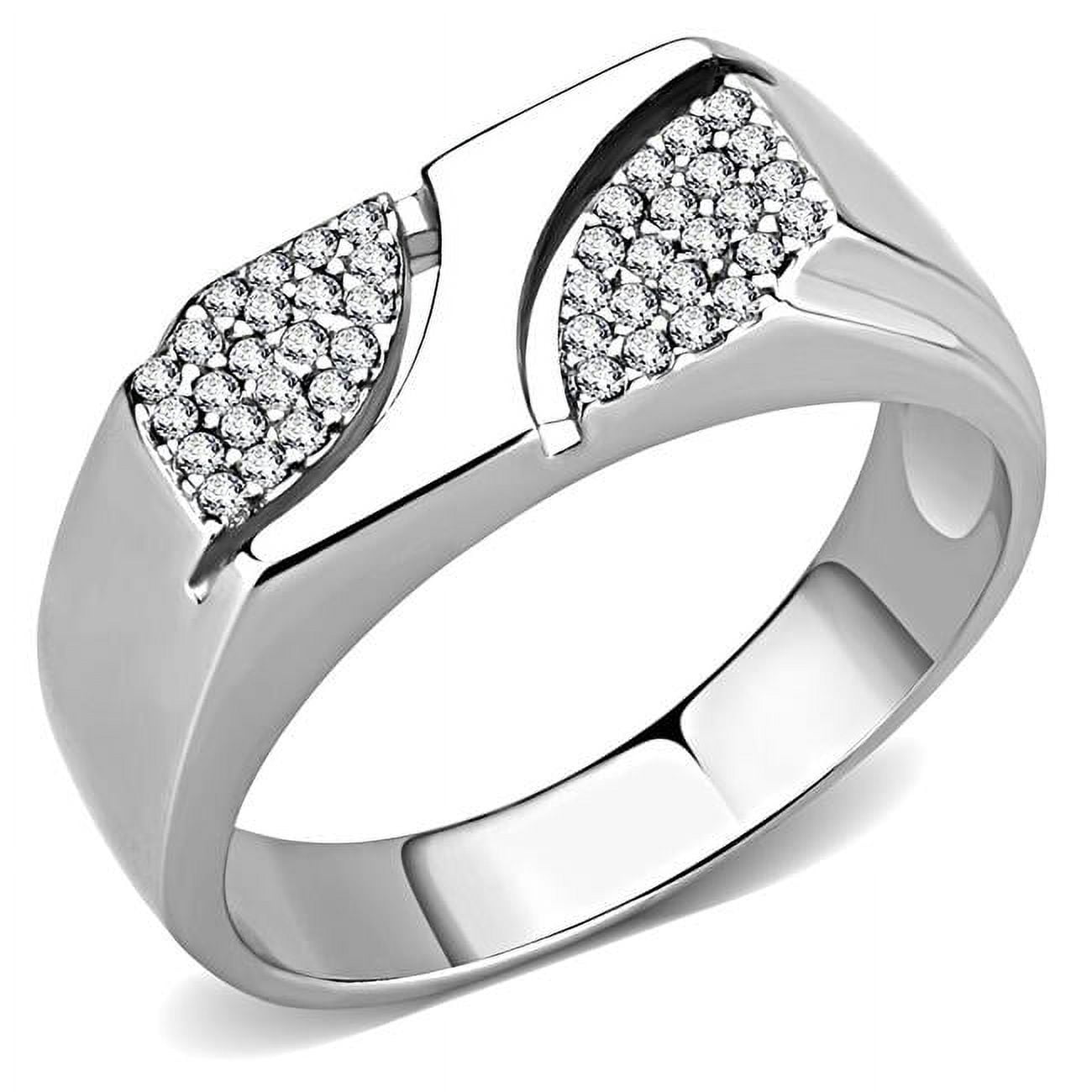 Men High Polished Stainless Steel Ring with AAA Grade CZ in Clear - Size 9