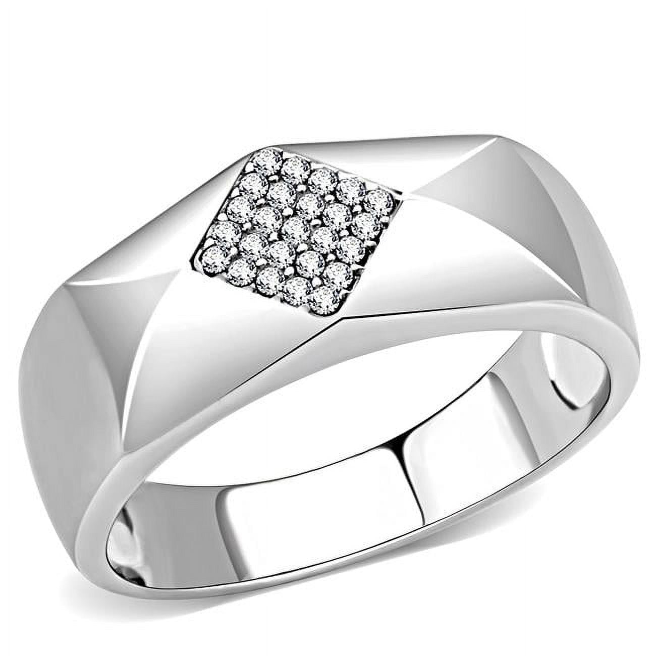 DA288-12 Men High Polished Stainless Steel Ring with AAA Grade CZ in Clear - Size 12