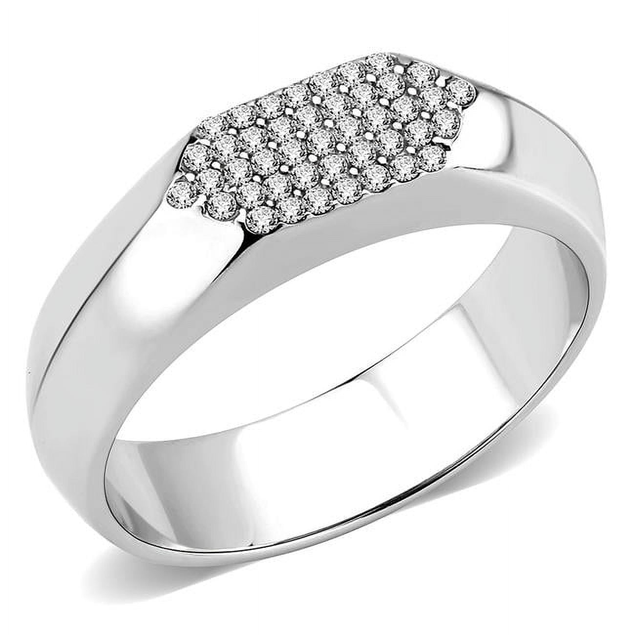 Men No Plating Stainless Steel Ring with AAA Grade CZ in Clear - Size 8