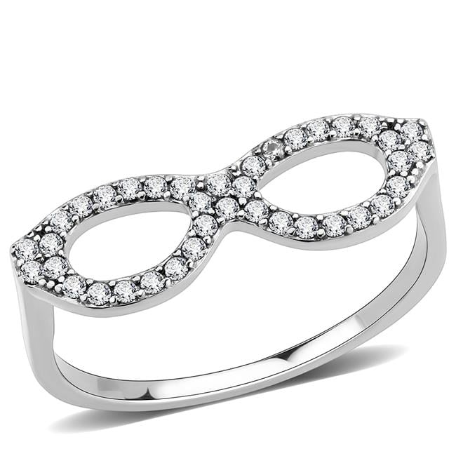 Women No Plating Stainless Steel Ring with AAA Grade CZ in Clear - Size 6