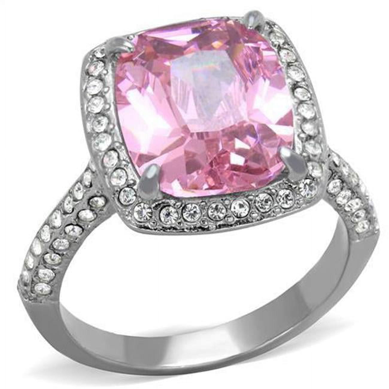 Women High Polished Stainless Steel Ring with AAA Grade CZ in Rose - Size 6