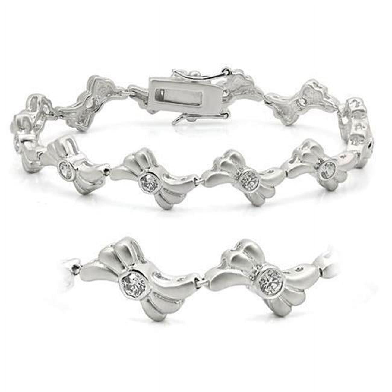 Picture of Alamode LO1164-7 Women Matte Rhodium & Rhodium Brass Bracelet with AAA Grade CZ in Clear - 7 in.
