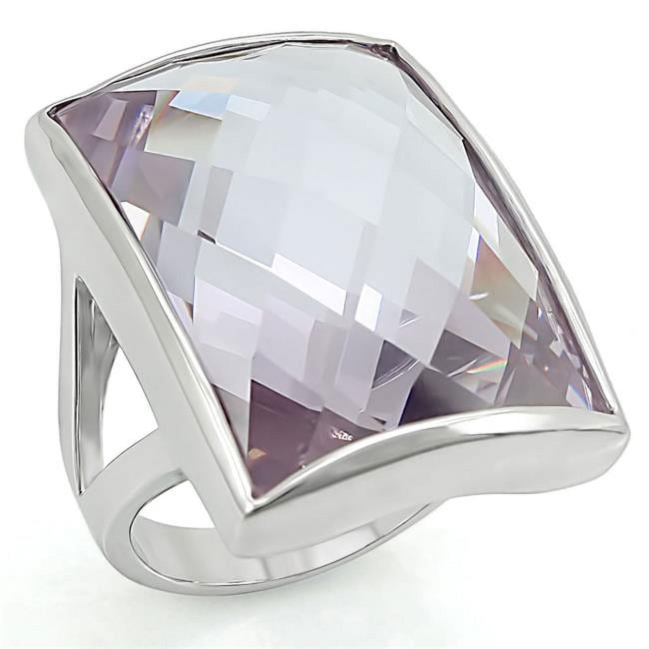 Women Rhodium Brass Ring with AAA Grade CZ in Light Amethyst - Size 6