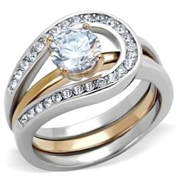 Women Two-Tone IP Rose Gold Stainless Steel Ring with AAA Grade CZ in Clear - Size 8