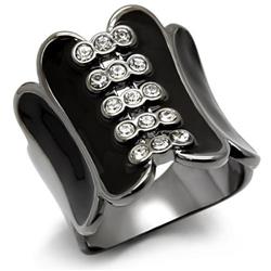Women TIN Cobalt Black Brass Ring with Top Grade Crystal in Clear - Size 5