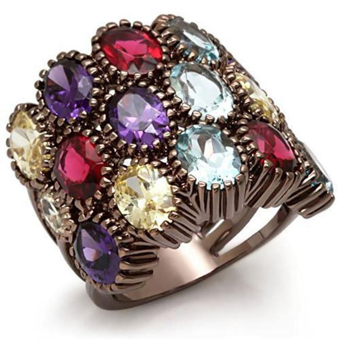 Women Chocolate Gold Brass Ring with Synthetic in Multi Color - Size 8