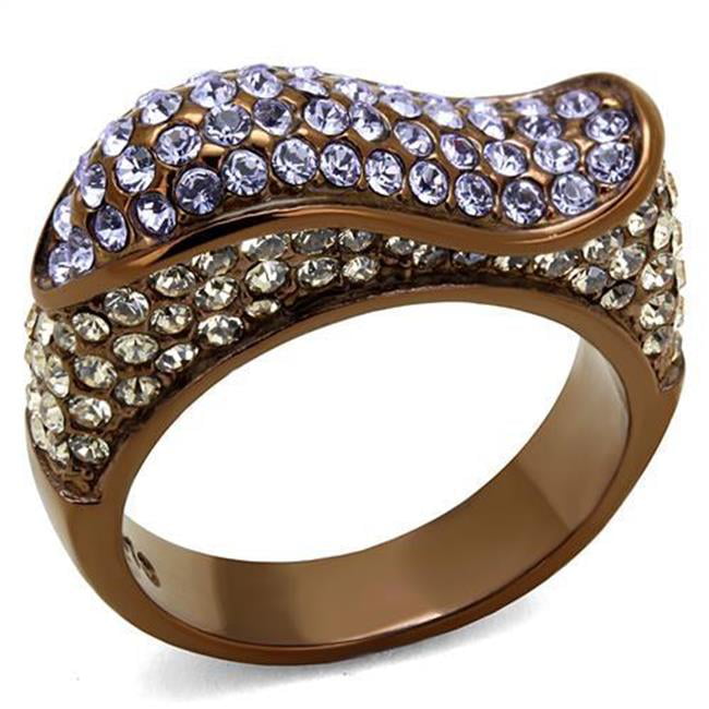 Women IP Coffee Light Stainless Steel Ring with Top Grade Crystal in Multi Color - Size 5