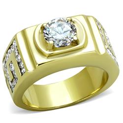 Men IP Gold Stainless Steel Ring with AAA Grade CZ in Clear - Size 13