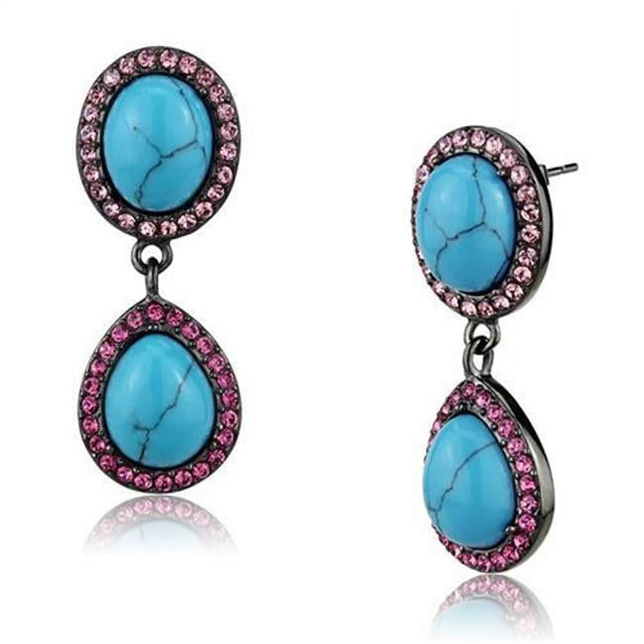 Women IP Light Black Stainless Steel Earrings with Synthetic in Sea Blue