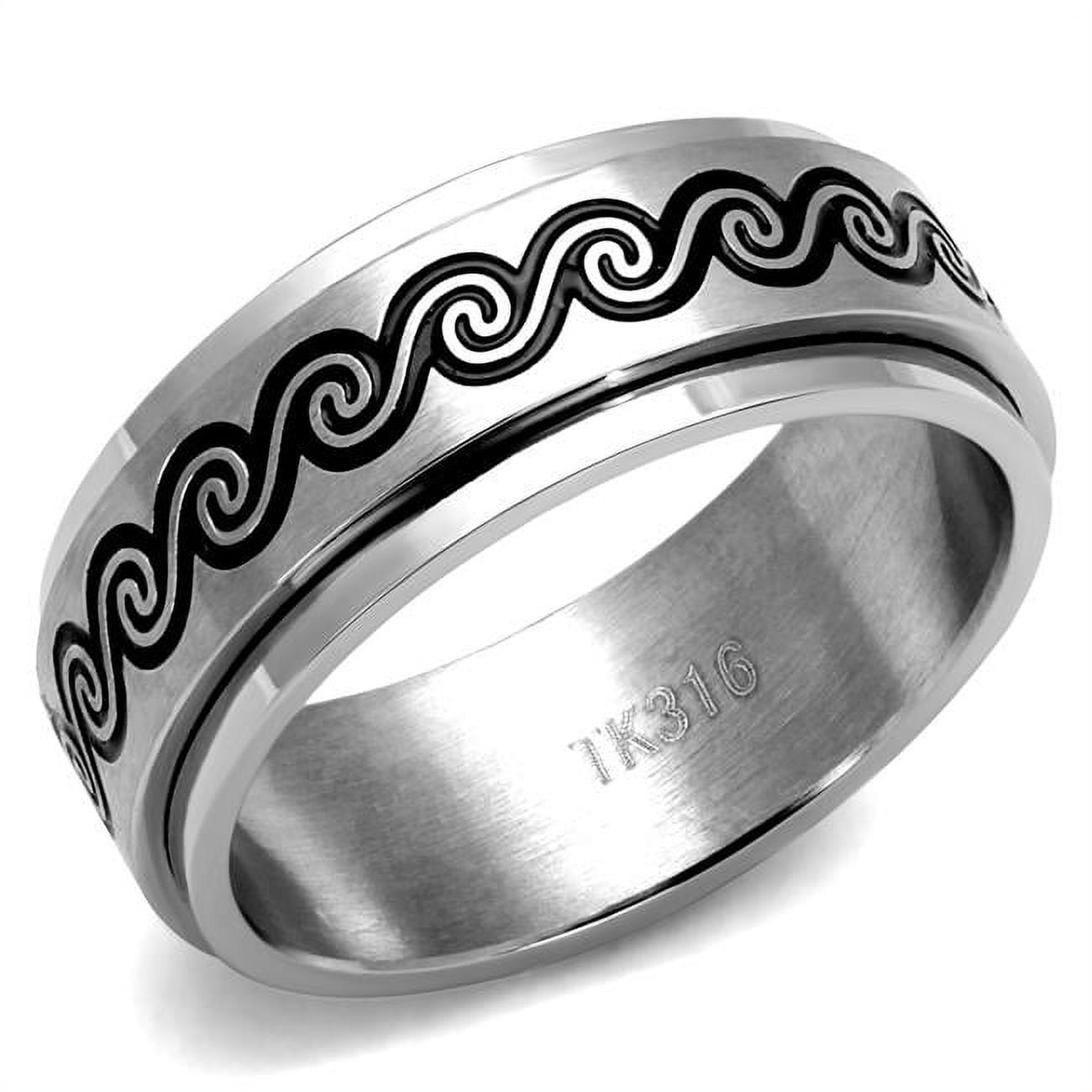 Men High Polished Stainless Steel Ring with Epoxy in Jet - Size 10