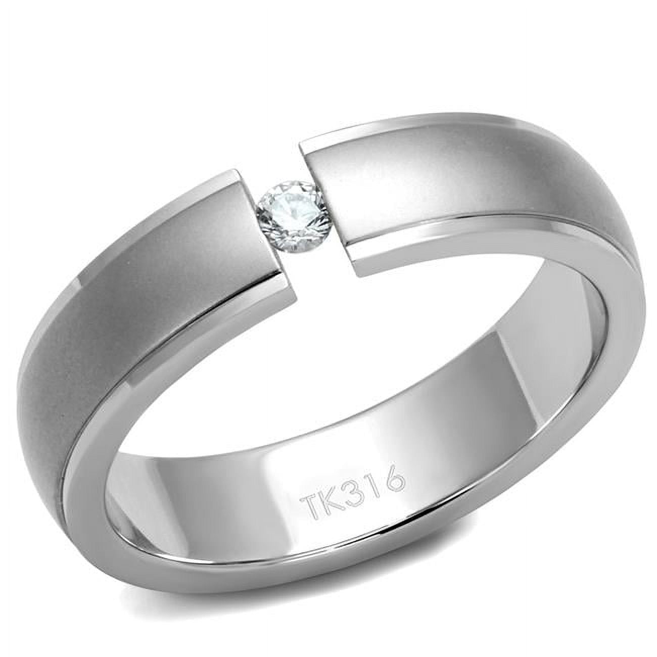 Men High Polished Stainless Steel Ring with AAA Grade CZ in Clear - Size 13