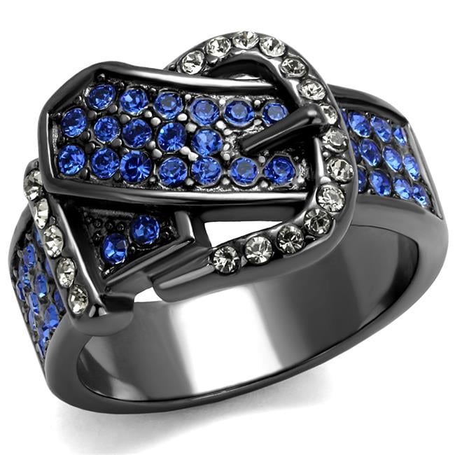 TK2995-8 Women IP Light Black Stainless Steel Ring with Top Grade Crystal in Multi Color - Size 8