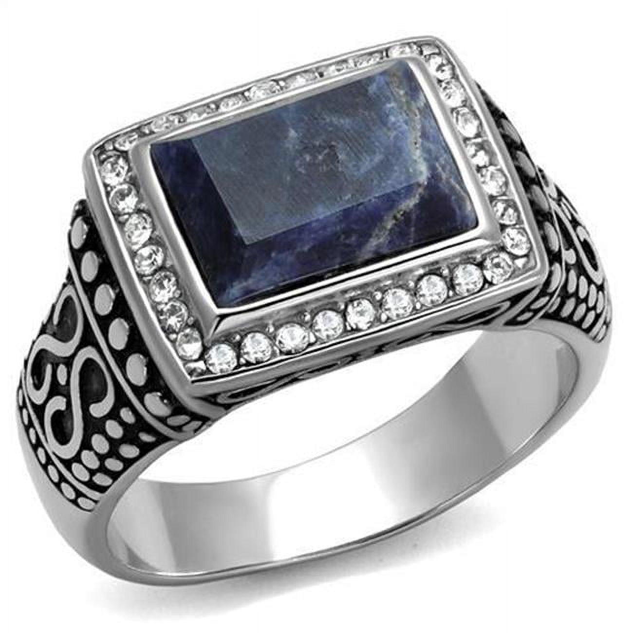 TK3003-12 Men High Polished Stainless Steel Ring with Semi-Precious in Capri Blue - Size 12