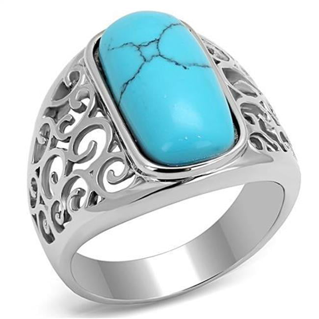 TK3043-12 Men High Polished Stainless Steel Ring with Synthetic in Sea Blue - Size 12