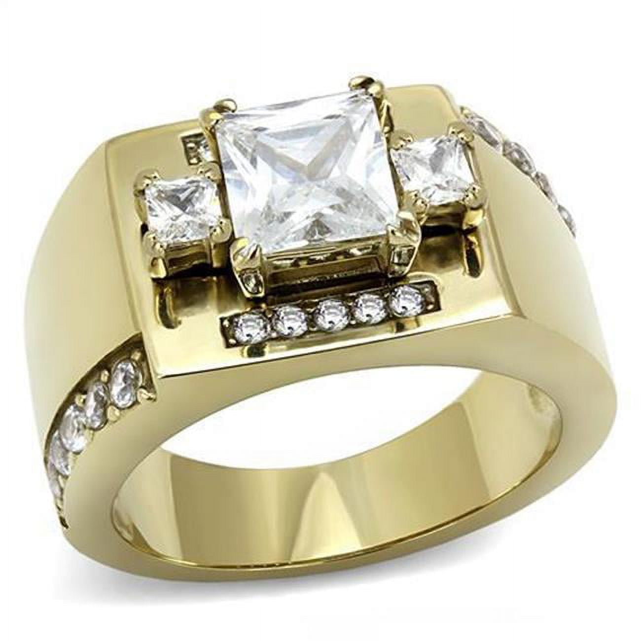 Men IP Gold Stainless Steel Ring with AAA Grade CZ in Clear - Size 13