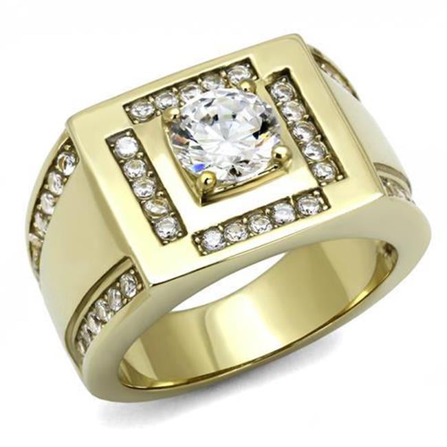 Men IP Gold Stainless Steel Ring with AAA Grade CZ in Clear - Size 9