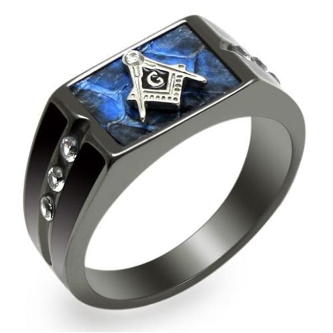 Men Two-Tone IP Black Stainless Steel Ring with AAA Grade CZ in Clear - Size 9