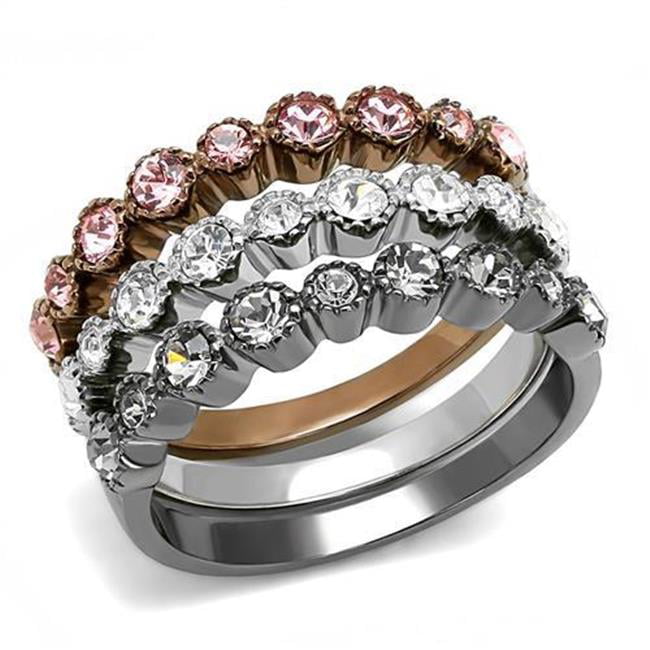 Women IP Light Black & IP Light Coffee Stainless Steel Ring with Top Grade Crystal in Multi Color - Size 9