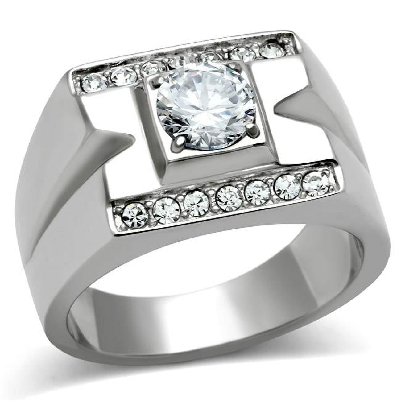 Men High Polished Stainless Steel Ring with AAA Grade CZ in Clear - Size 12