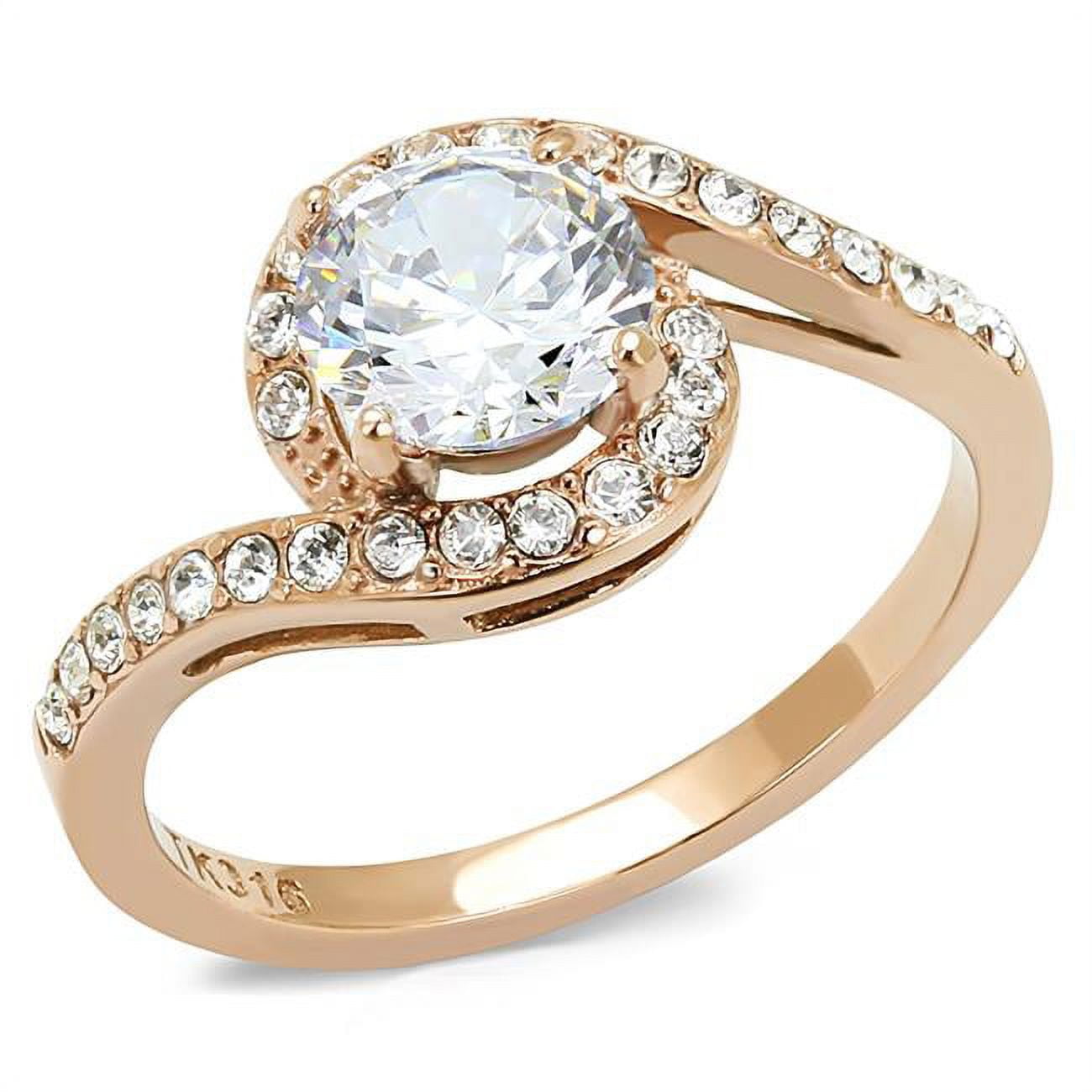 Women IP Rose Gold Stainless Steel Ring with AAA Grade CZ in Clear - Size 10