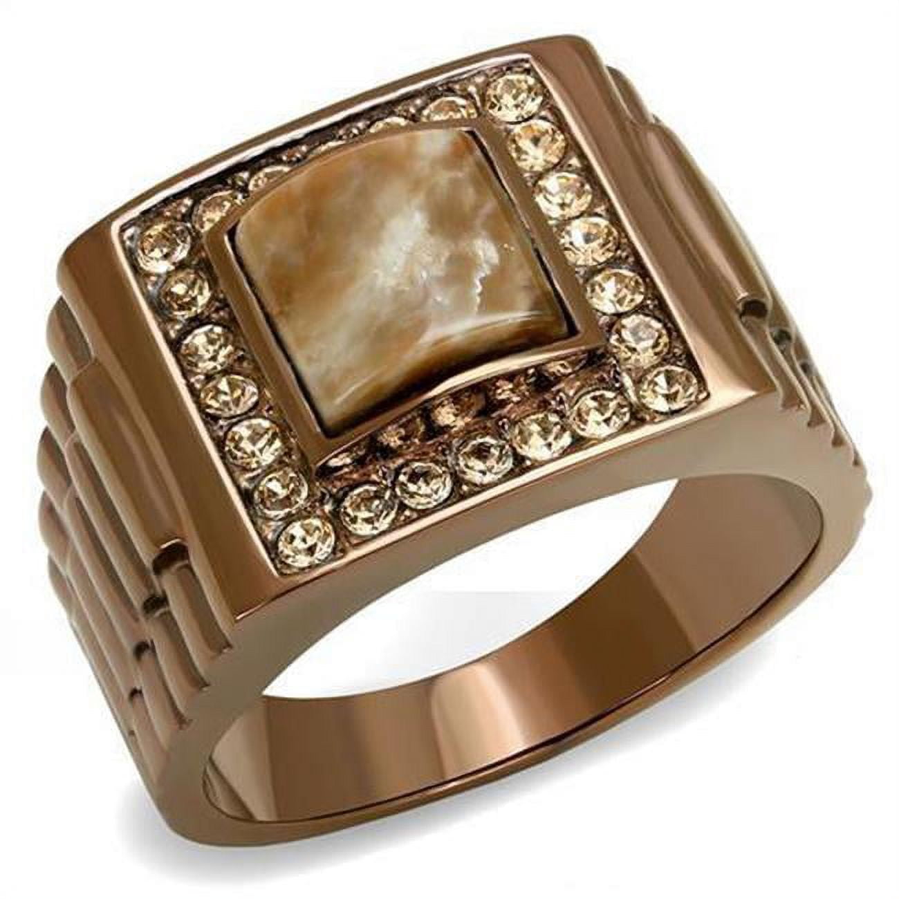 Men IP Coffee Light Stainless Steel Ring with Semi-Precious in Brown - Size 8