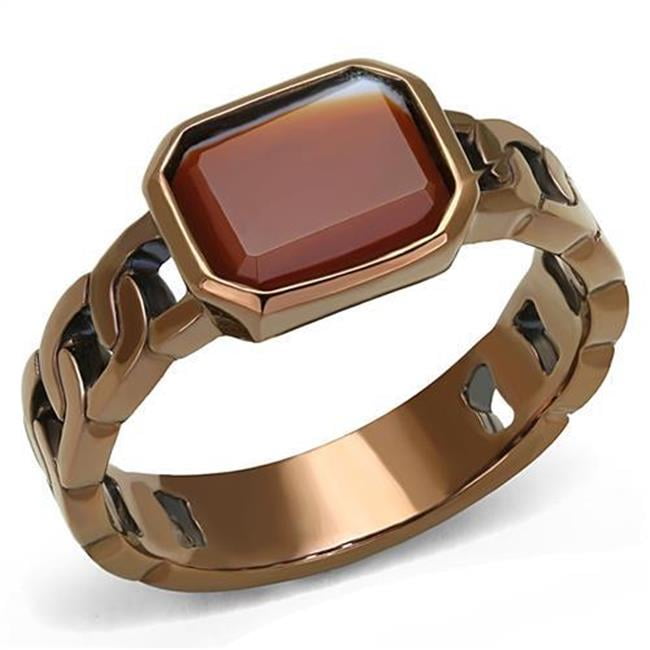 TK3193-10 Women IP Coffee Light Stainless Steel Ring with Semi-Precious in Siam - Size 10