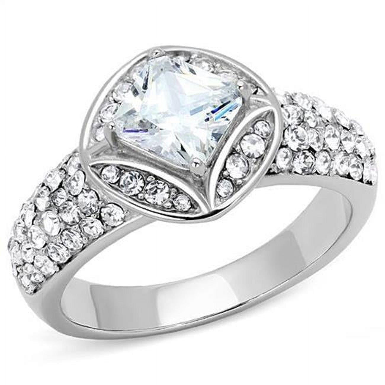 Women High Polished Stainless Steel Ring with AAA Grade CZ in Clear - Size 10