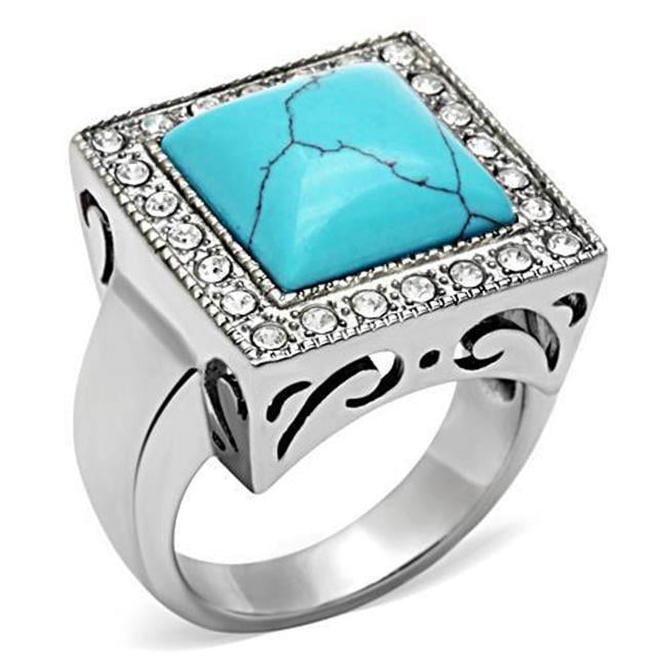TK323-12 Men High Polished Stainless Steel Ring with Synthetic in Sea Blue - Size 12