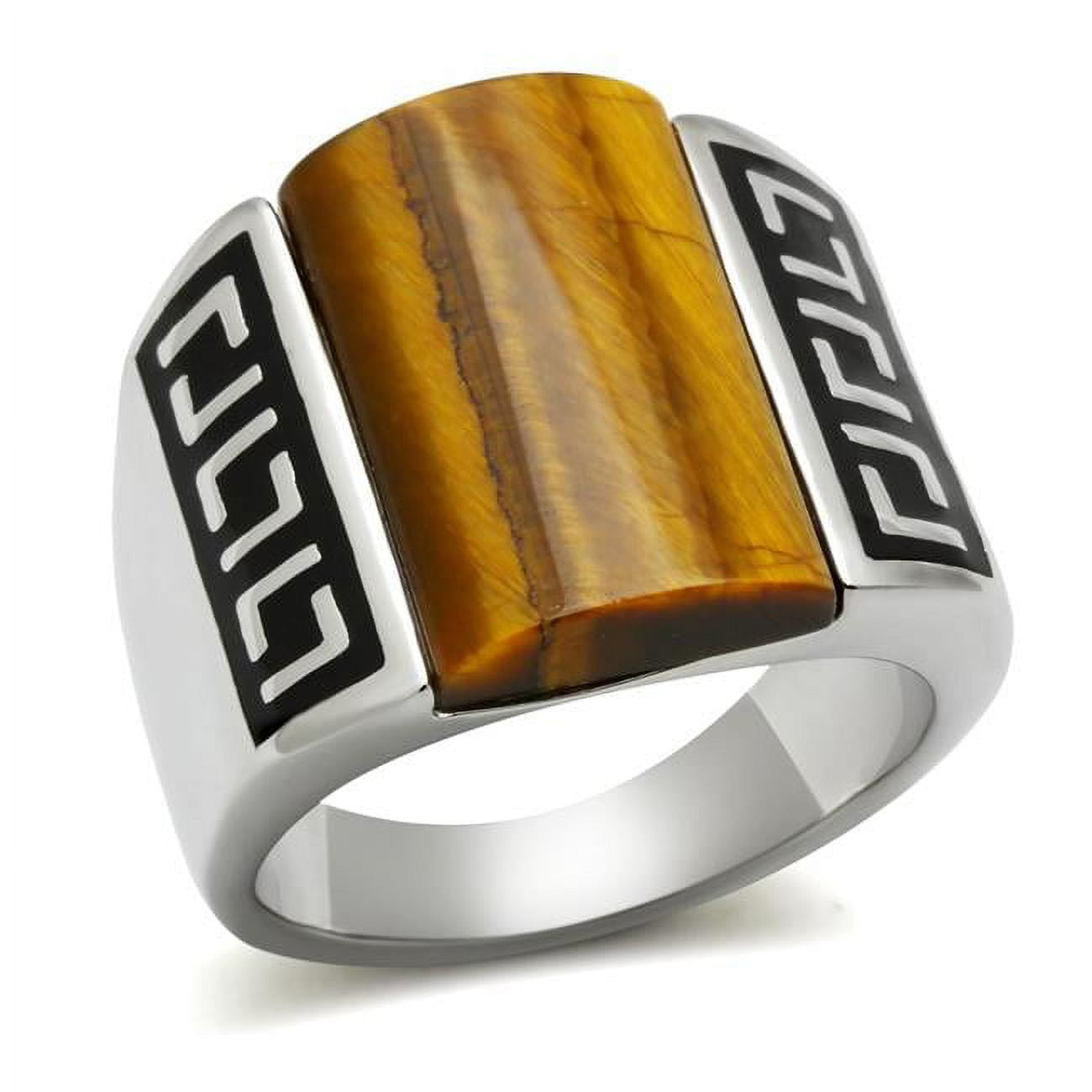 TK328-12 Men High Polished Stainless Steel Ring with Semi-Precious in Smoked Quartz - Size 12