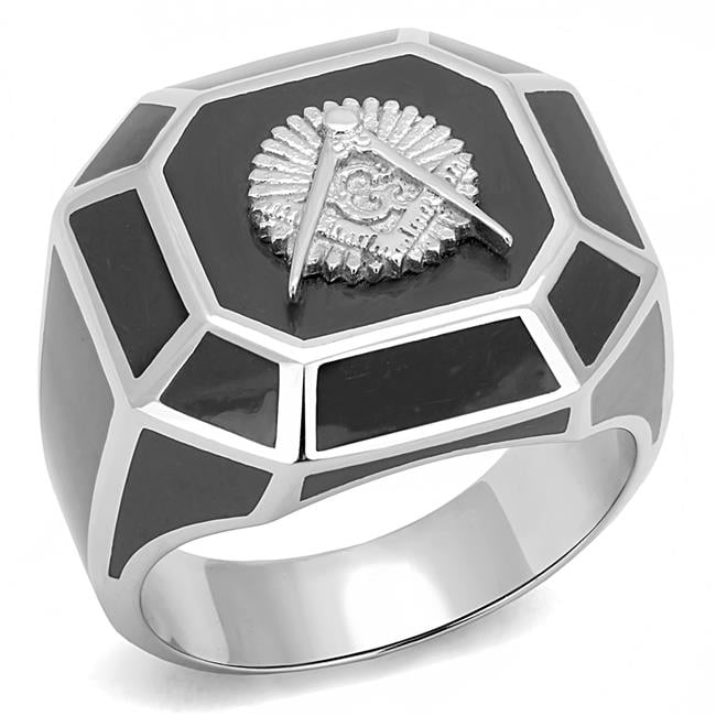 Men High Polished Stainless Steel Ring with Epoxy in Jet - Size 13