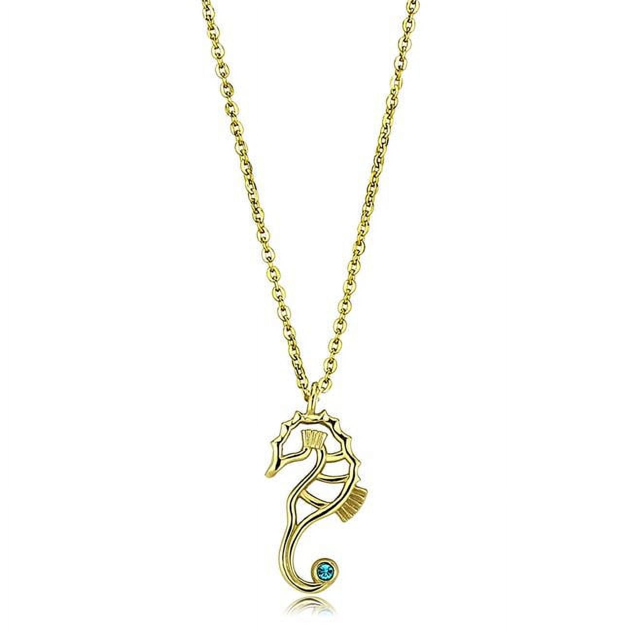 TK3296-16Plus2 Women IP Gold Stainless Steel Necklace with Top Grade Crystal in Blue Zircon - 16 & 2 in.