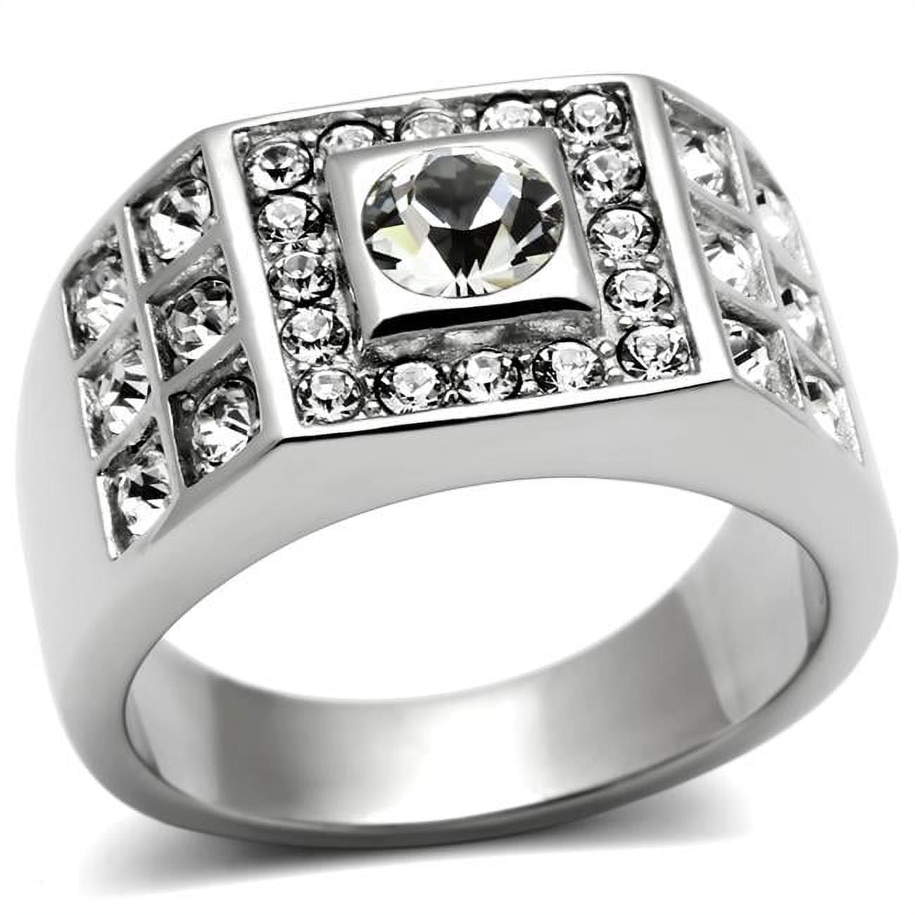 TK350-13 Men High Polished Stainless Steel Ring with Top Grade Crystal in Clear - Size 13