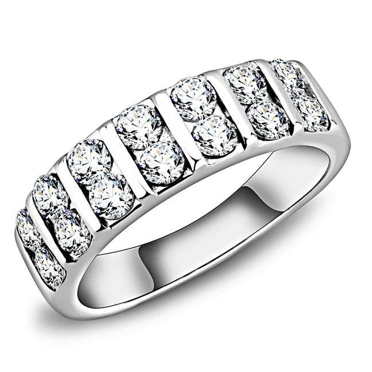 Women High Polished Stainless Steel Ring with AAA Grade CZ in Clear - Size 7