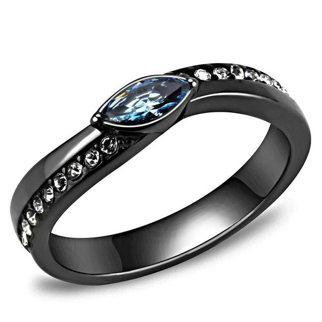 Women IP Light Black Stainless Steel Ring with AAA Grade CZ in Sea Blue - Size 6