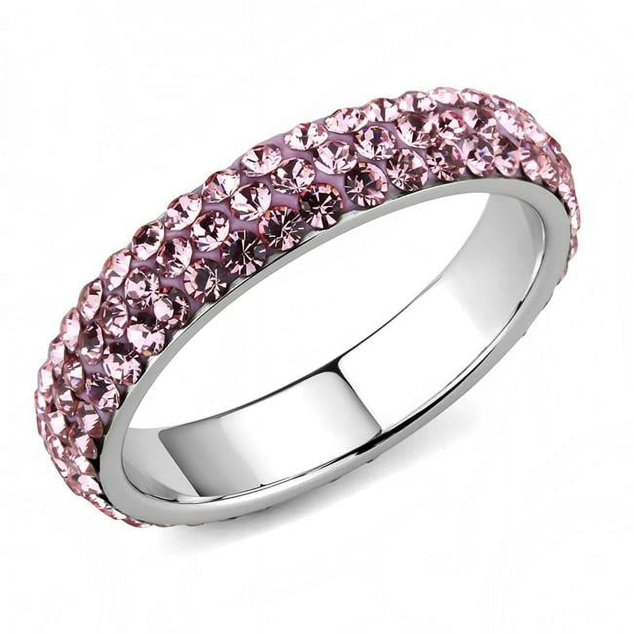 Women High Polished Stainless Steel Ring with Top Grade Crystal in Light Rose - Size 10