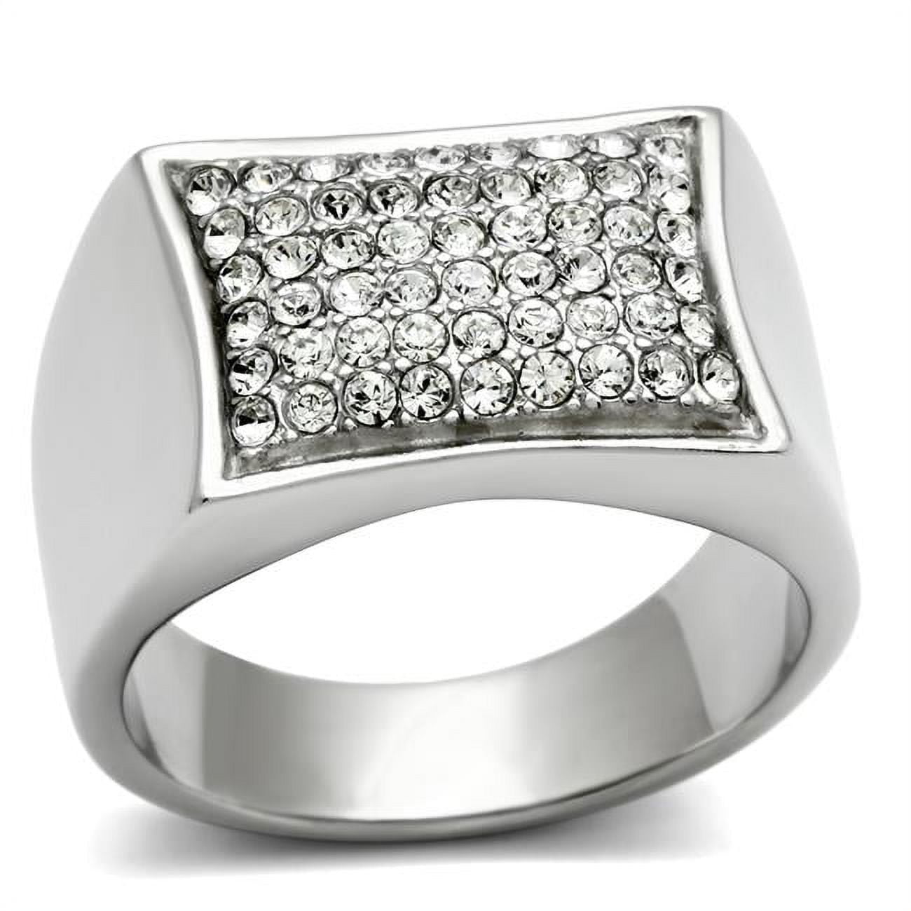 TK357-11 Men High Polished Stainless Steel Ring with Top Grade Crystal in Clear - Size 11