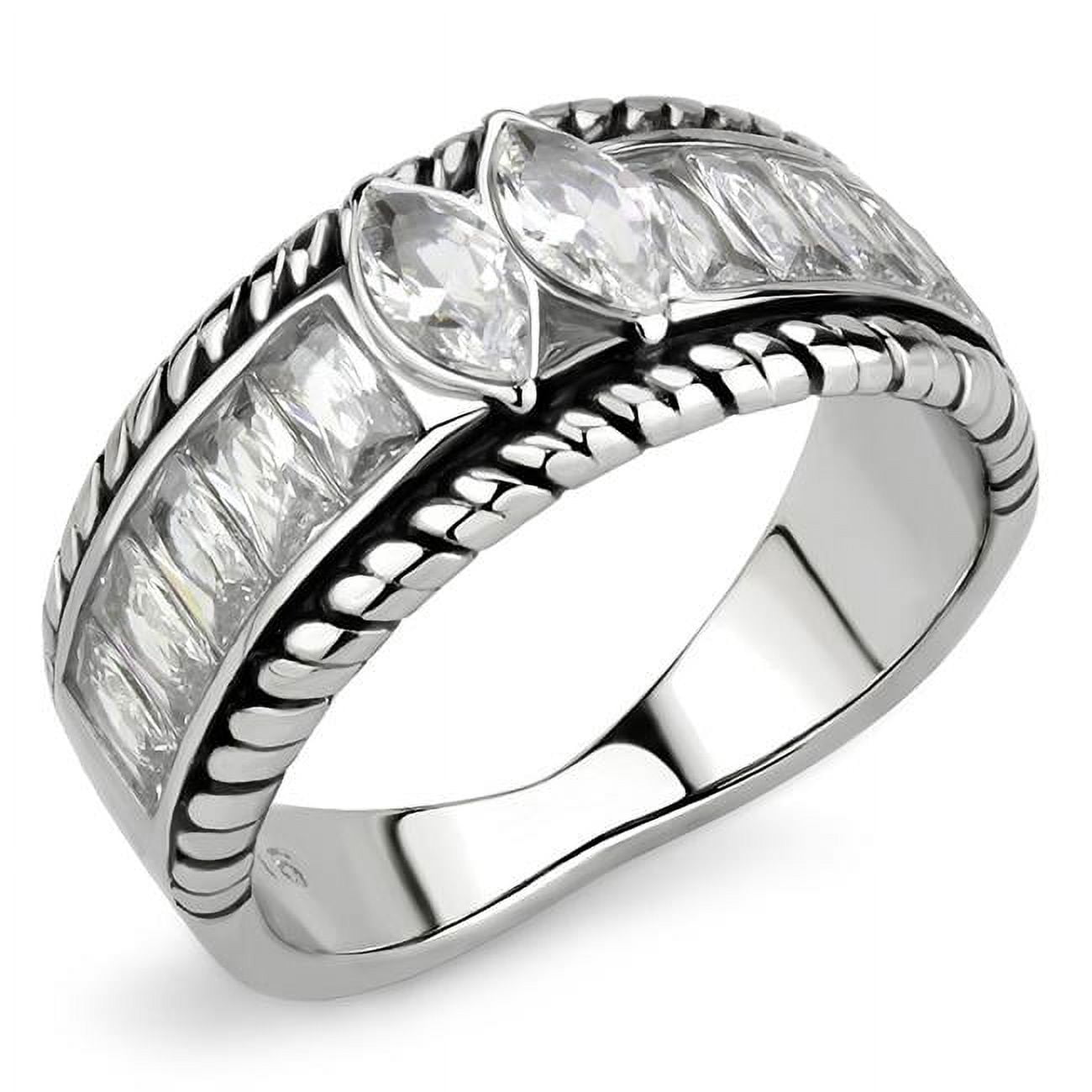 Women No Plating Stainless Steel Ring with AAA Grade CZ in Clear - Size 6