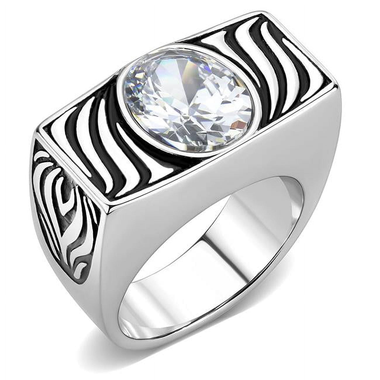 Men High Polished Stainless Steel Ring with AAA Grade CZ in Clear - Size 11