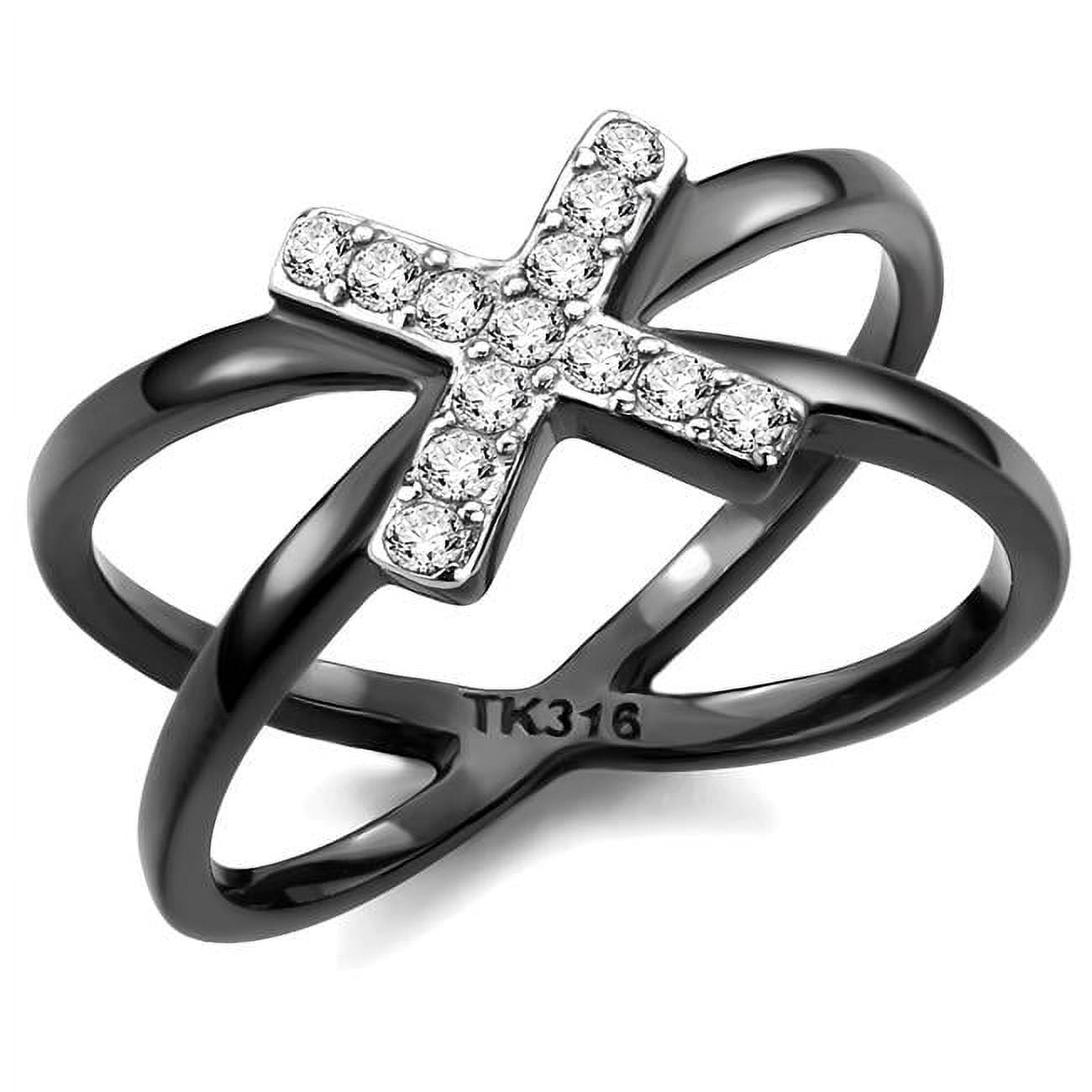 Women Two-Tone IP Black Stainless Steel Ring with AAA Grade CZ in Clear - Size 7