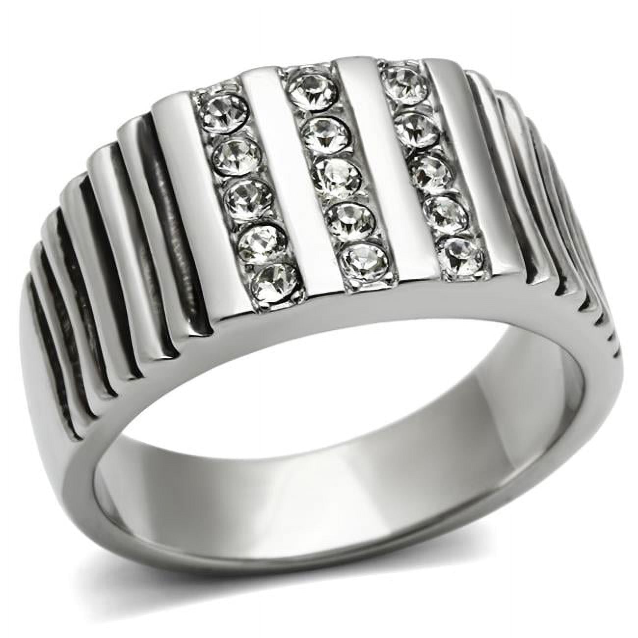 TK364-13 Men High Polished Stainless Steel Ring with Top Grade Crystal in Clear - Size 13